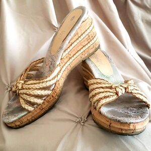 Two Lips Slip-on Braided Style Cork Wedge Sandals Size 10